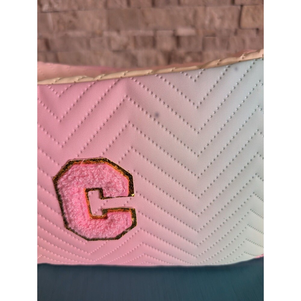 Personalized "C" Initial Preppy Patch Rainbow Makeup Bag Set 2 Pcs image 2